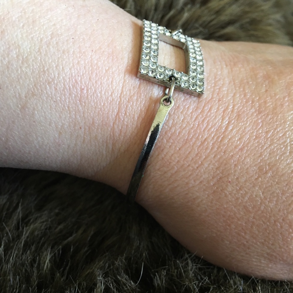 Rhinestone silver tone bar link bracelet